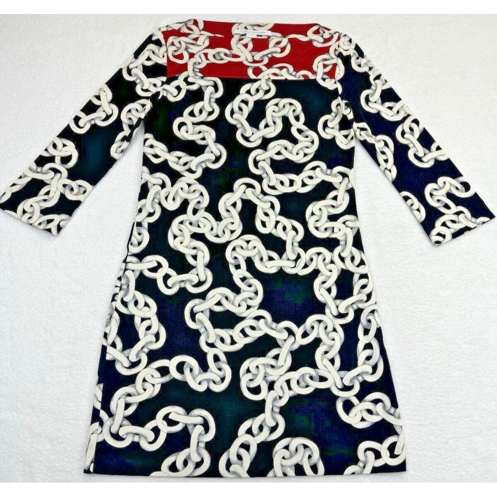 DIANE VON FURSTENBERG Ruri Dress 3/4 Sleeve Mini Chain Link Silk Jersey DVF Sz 4